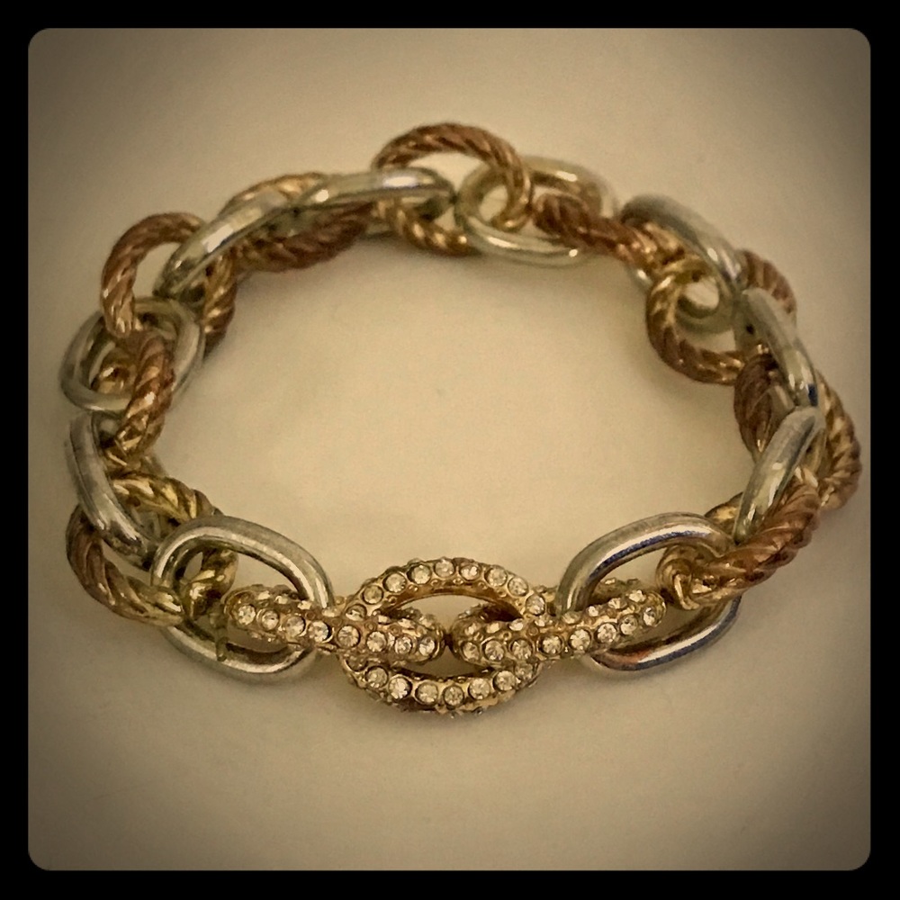 Silver Copper Gold Diamond Studded Bracelet